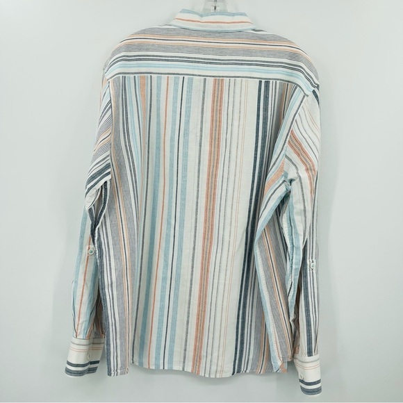 Paradise Collection linen cotton stripe button front‎ shirt men's size XL - Picture 2 of 9